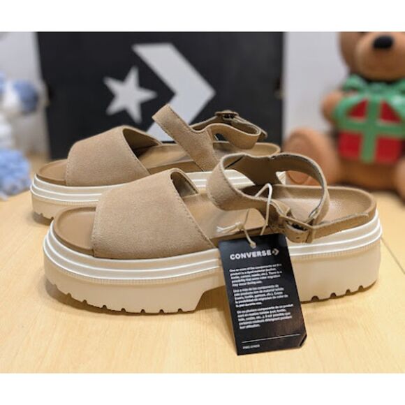 Converse Chuck Taylor All Star Lugged Heel Tan Suede Sandals Women's Size 9 NIB - Picture 2 of 14